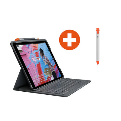 Logitech Slim Folio Hülle und Tastatur + Logitech Crayon für iPads 10,2