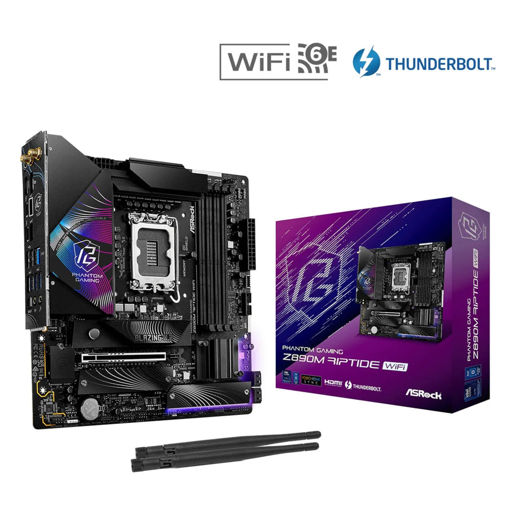 ASRock Phantom Gaming Z890M Riptide WiFi mATX Mainboard Intel Xe/TB4/HDMI/DP