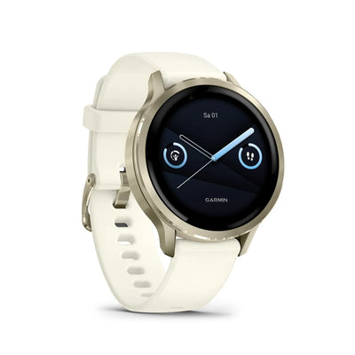 Garmin Venu® 4 - 41 mm Beige/Lunargold mit Schnellwechsel-Silikon-Armband 18 mm Bone