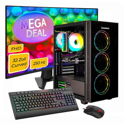 Hyrican GAMEMAX MegaDeal Draco XD SET26924 7794 Ryzen 5 5500 16GB 1TB SSD RTX 5060 Win11 + MSI MAG 32C6X Curved Monitor 80cm (32