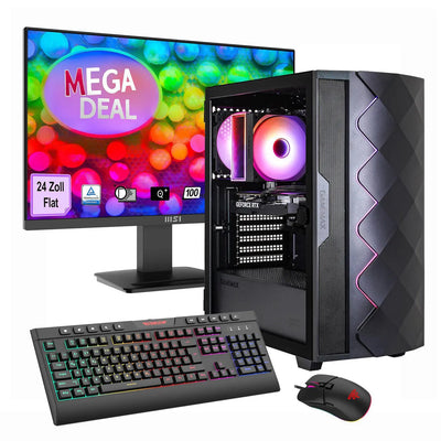 Hyrican GAMEMAX MegaDeal Diamond BK SET2695 7795 Ryzen 5 5500 16GB 1TB SSD RTX 5050 + MSI PRO MP2412 Monitor 60cm (24