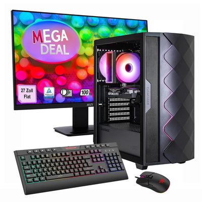 Hyrican GAMEMAX MegaDeal Diamond BK SET2696 7795 Gaming PC Ryzen 5 5500 16GB 1TB SSD RTX 5050 + MSI PRO MP273A LED-Monitor, 69cm (27