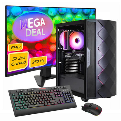Hyrican GAMEMAX MegaDeal Diamond BK SET2697 7795 Ryzen 5 5500 16GB 1TB SSD RTX 5050 + MSI MAG 32C6X Curved Monitor 80cm (32